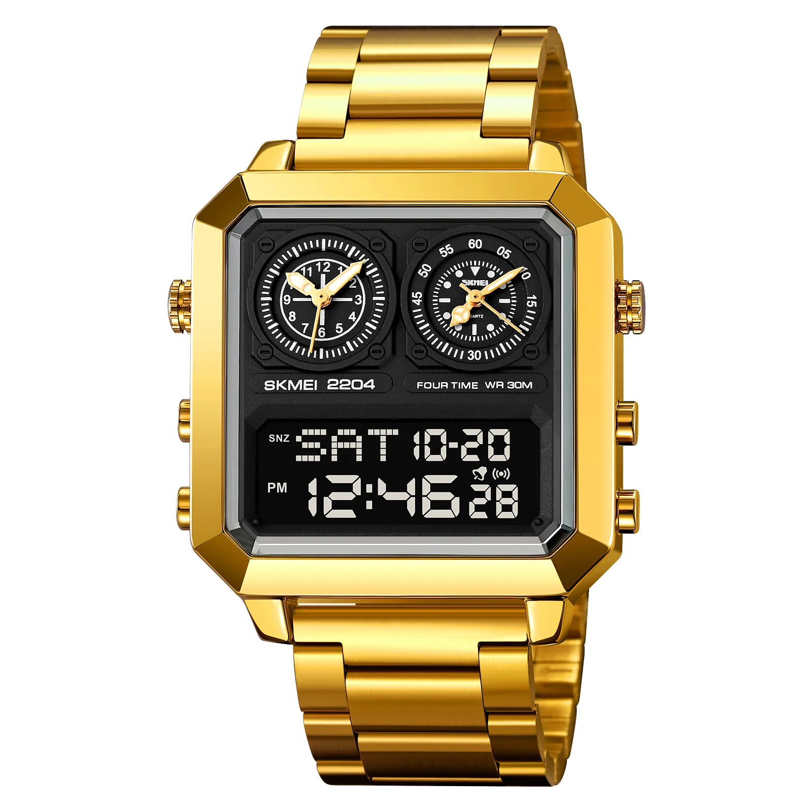 2204 Skmei Reloj para hombre pulsera de metal doble hora - Image 12