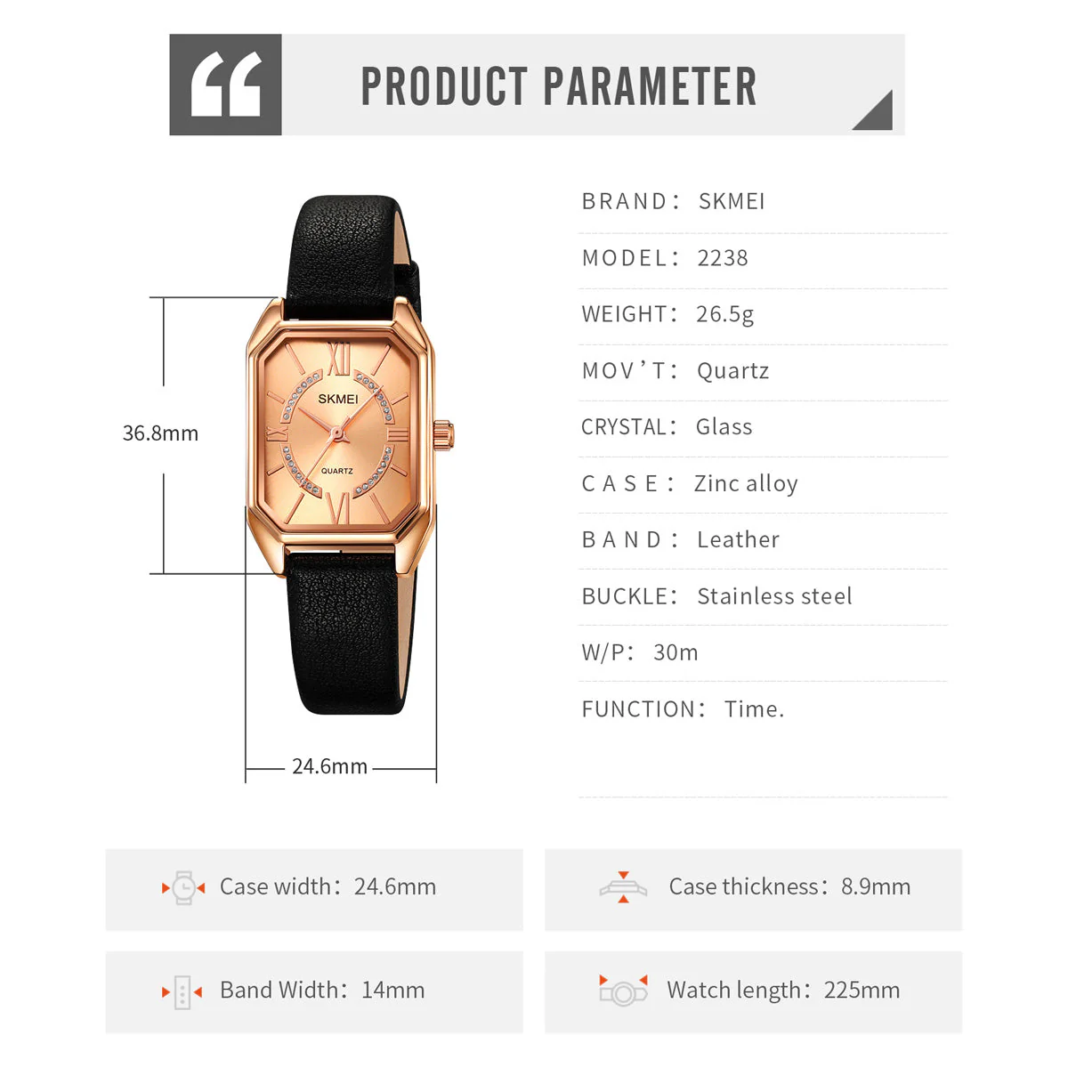 2238 Reloj Skmei para mujer pulsera de piel - Image 5