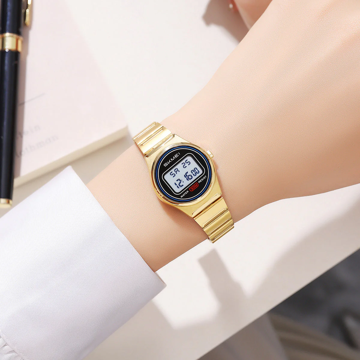 2338 Reloj Skmei para señorita pulsera de metal digital - Image 6