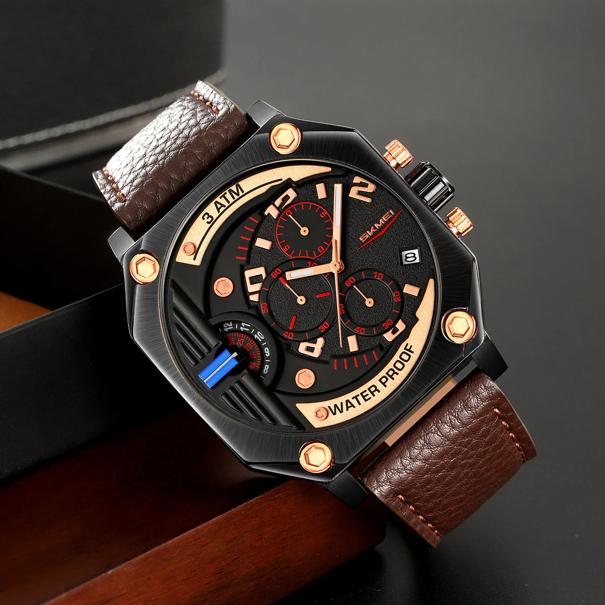 9343 Reloj Skmei para caballero pulsera de piel - Image 3