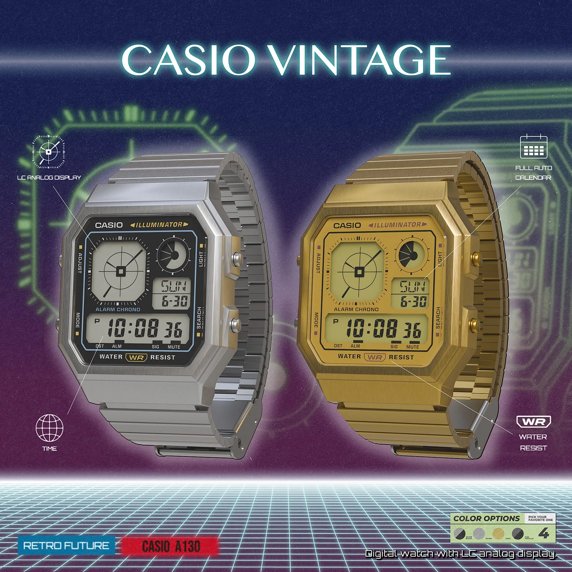 A130WE-1A Casio de caballero pulsera de metal digital - Image 2