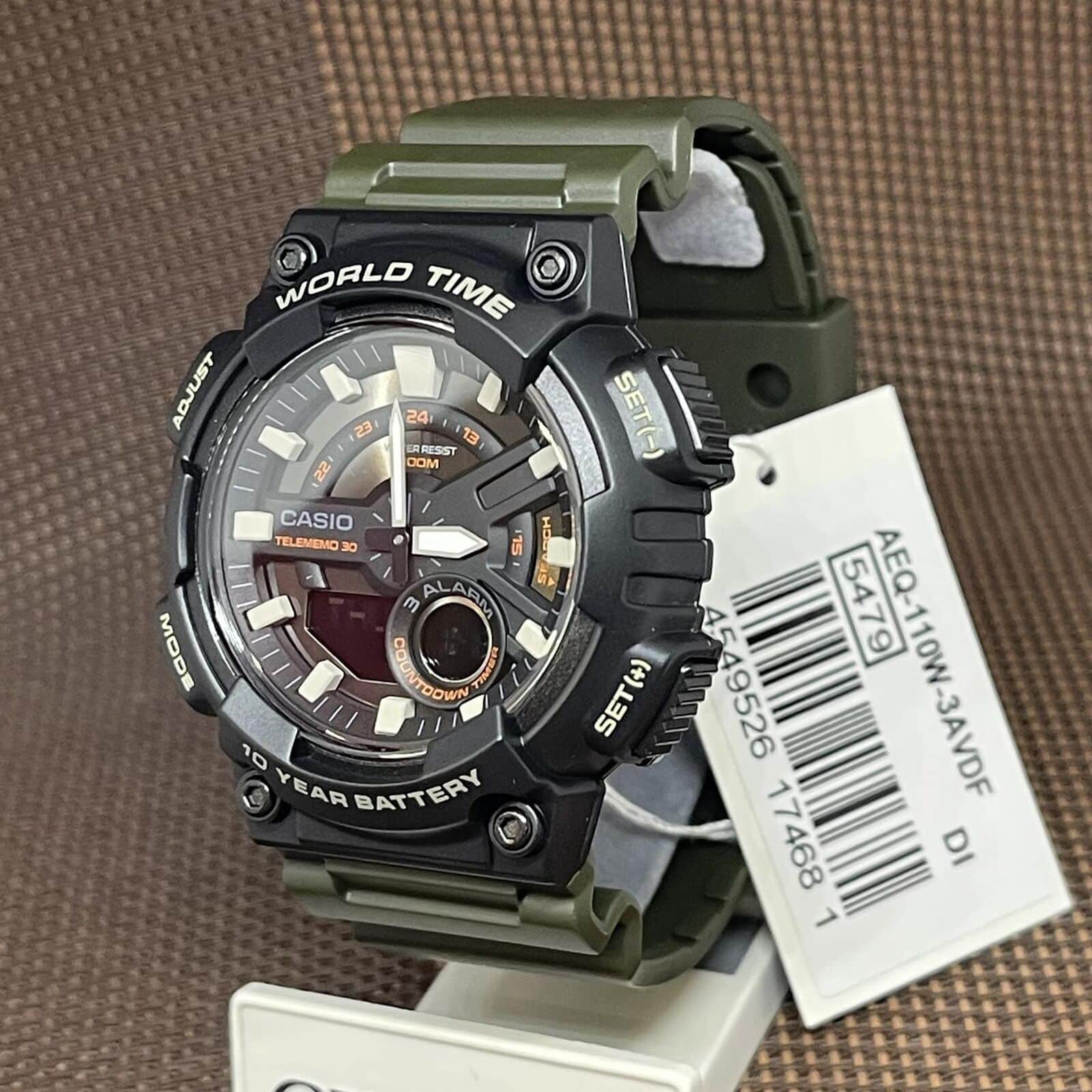 AEQ-110W-3AV Reloj Casio para Hombre, Hora Mundial, Telememo 30, 10 Años de Batería - Image 2