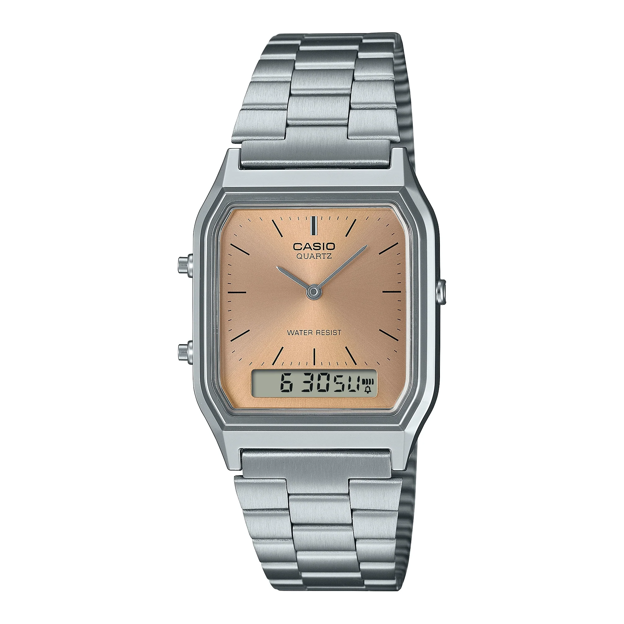 AQ-230A-4A Casio Unisex doble hora correa de acero inoxidable