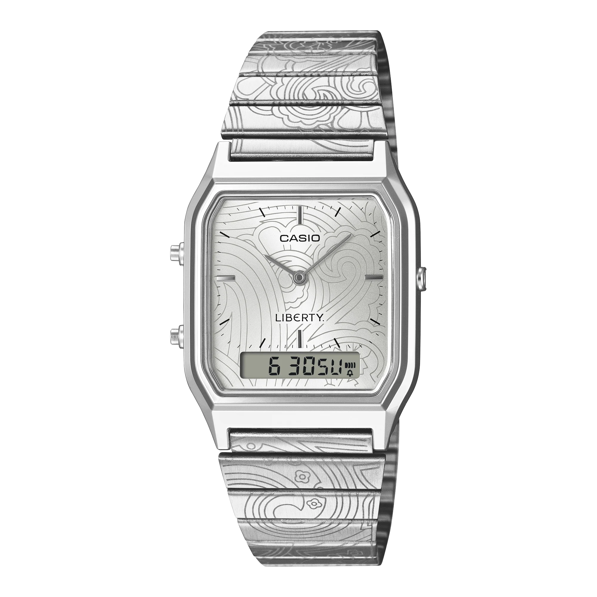 AQ-230ELT-7A Reloj Casio x Liberty unisex correa de metal doble hora