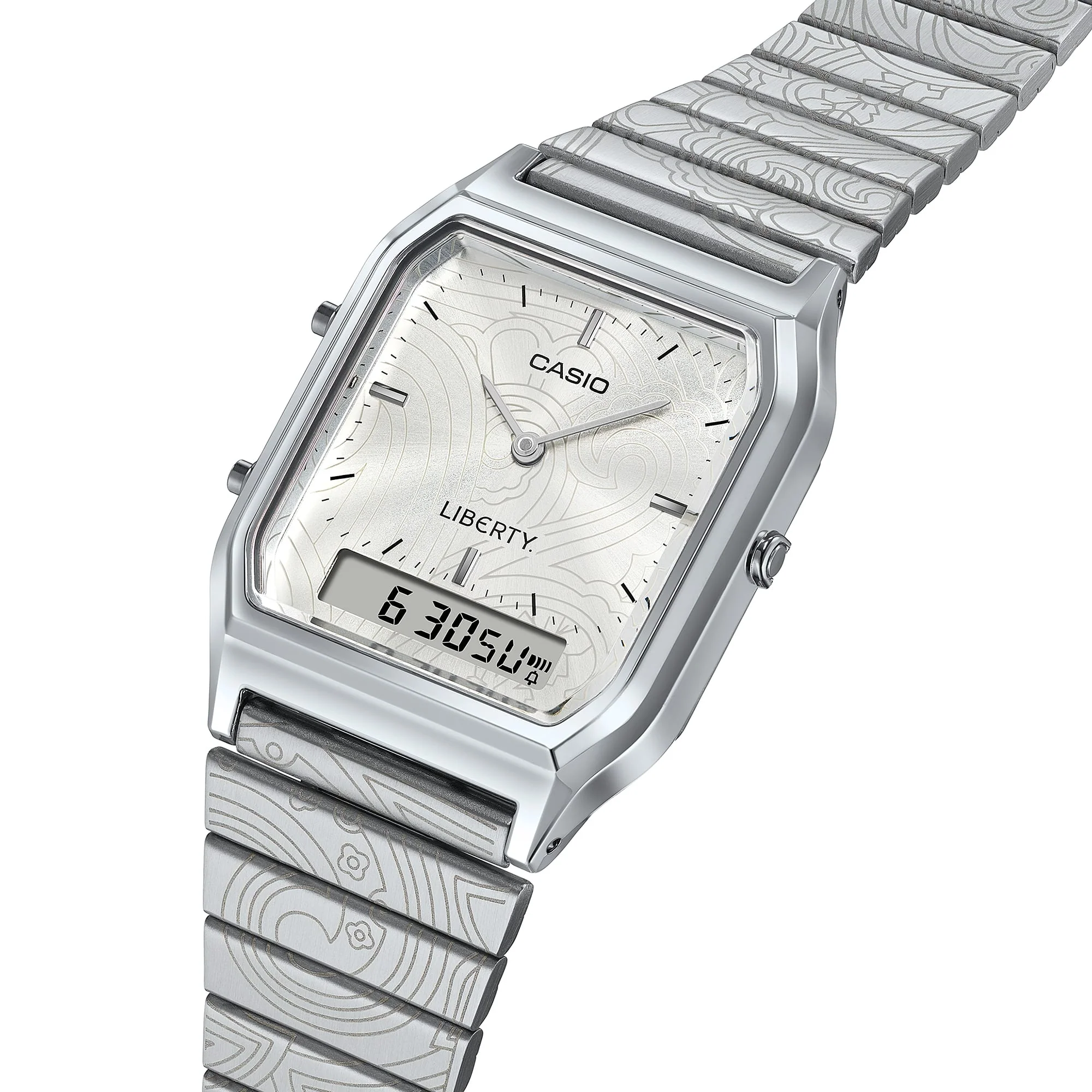AQ-230ELT-7A Reloj Casio x Liberty unisex correa de metal doble hora - Image 10