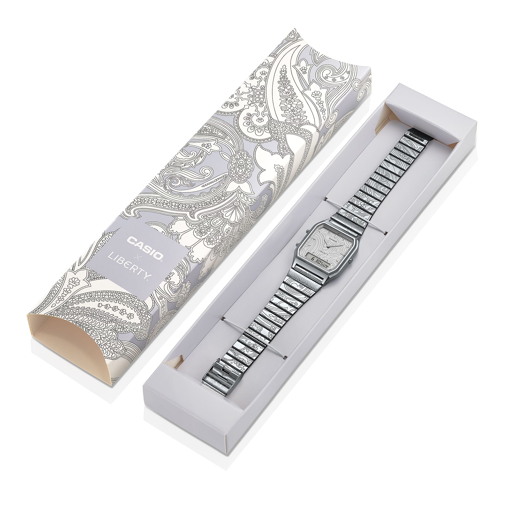 AQ-230ELT-7A Reloj Casio x Liberty unisex correa de metal doble hora - Image 2
