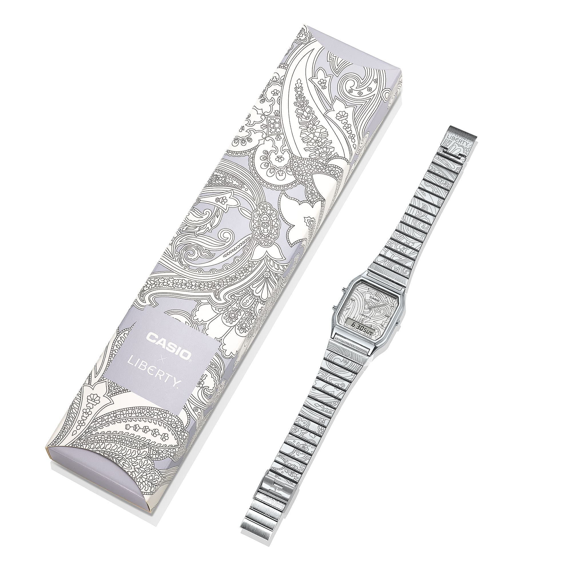 AQ-230ELT-7A Reloj Casio x Liberty unisex correa de metal doble hora - Image 3