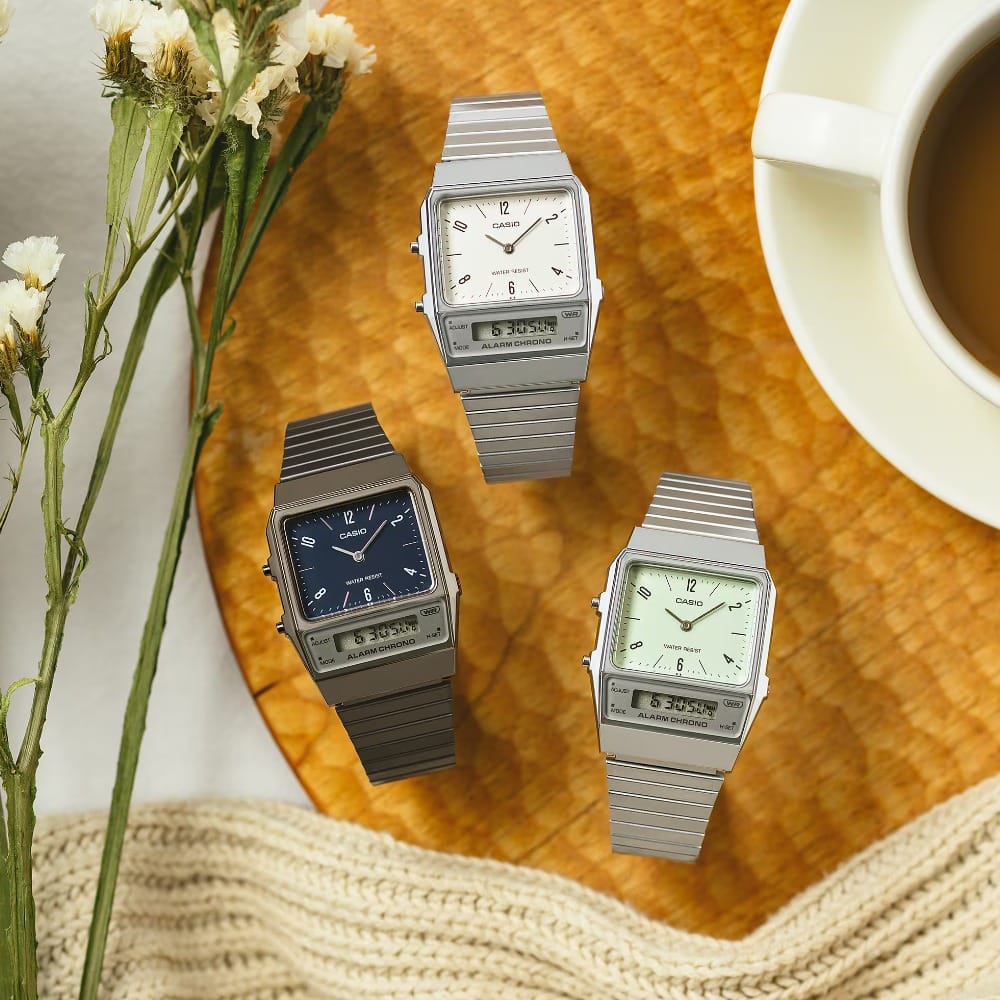 AQ-800E-3A Reloj Casio Vintage Clásico para Hombre y Mujer con Pulsera de Metal y Doble Hora - Image 2