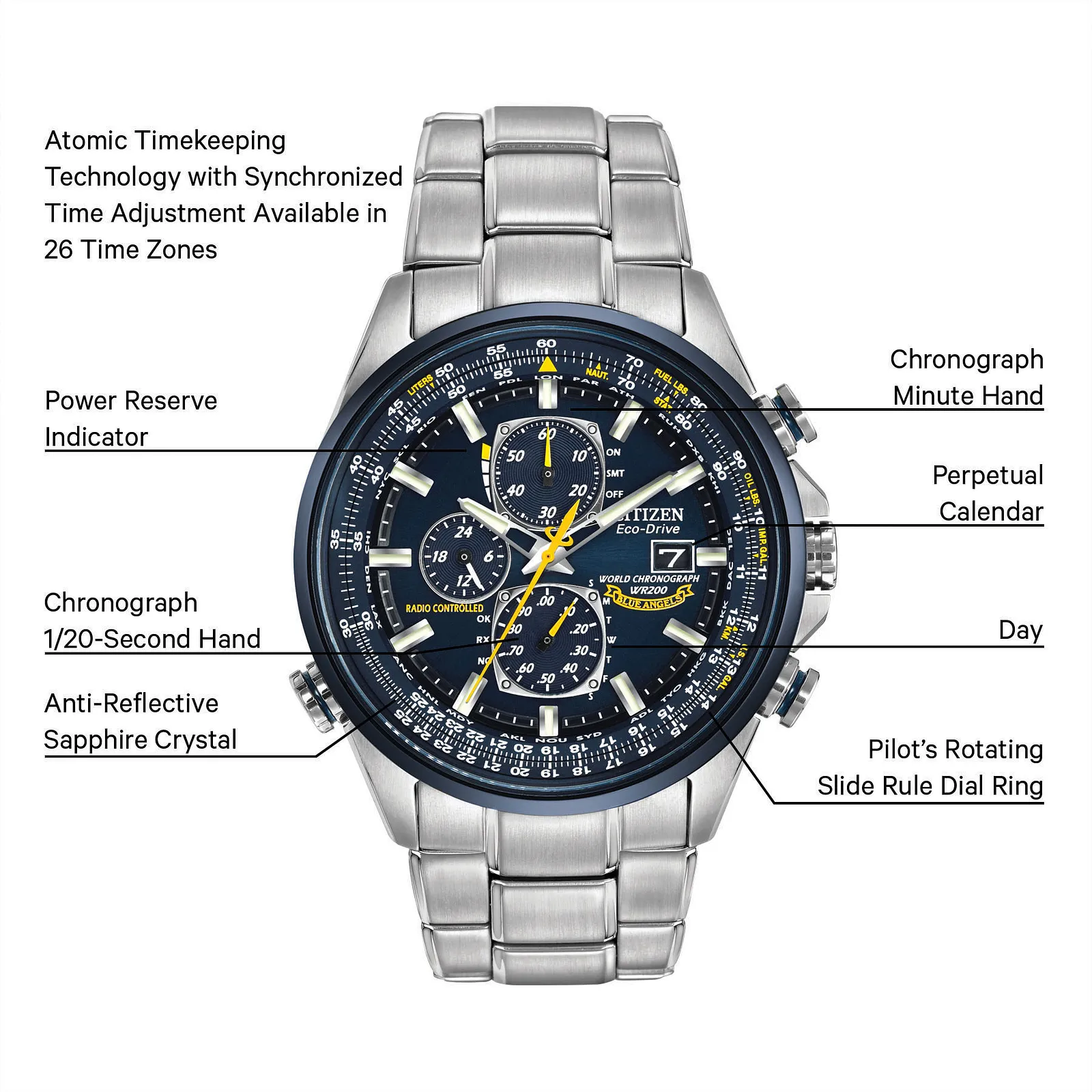 AT8020-54L Reloj Citizen World Chronograph Eco-drive de hombre pulsera de metal 43mm - Image 4