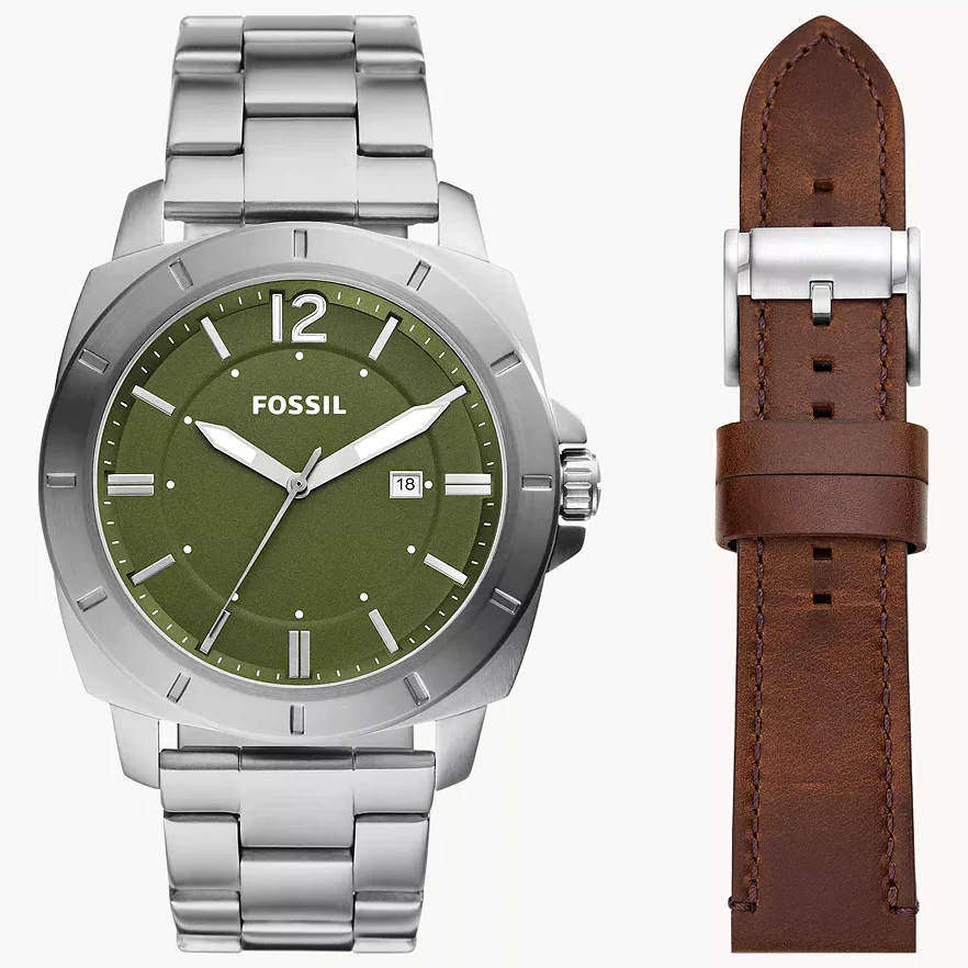 BQ2795SET Reloj Privateer de caballero pulsera de metal más pulsera de cuero 45mm