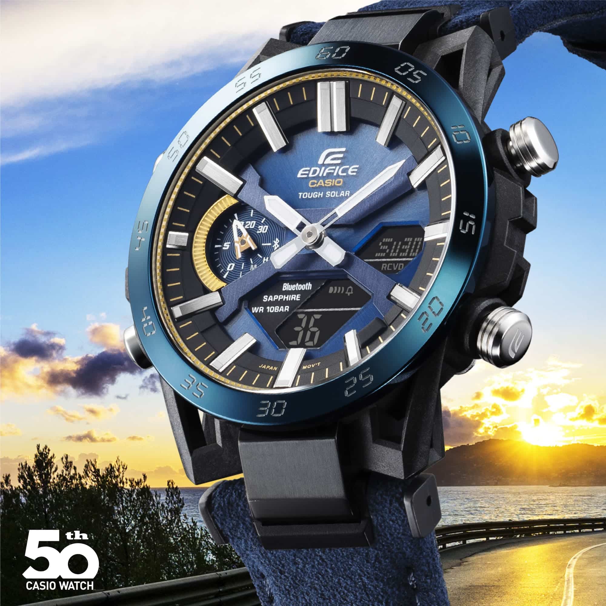ECB-2000SS-2A Edifice Reloj para Caballero Pulsera de Alcantara Edición 50 años Sospensione cristal zafiro - Image 2