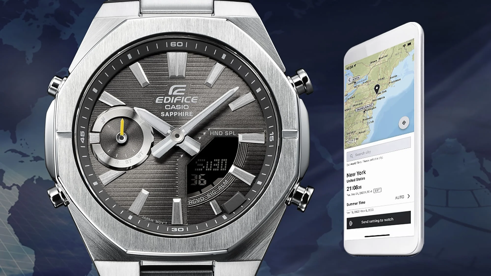 ECB-S10DB-1A Reloj Edifice Bluetooth de caballero pulsera de metal cristal zafiro - Image 5