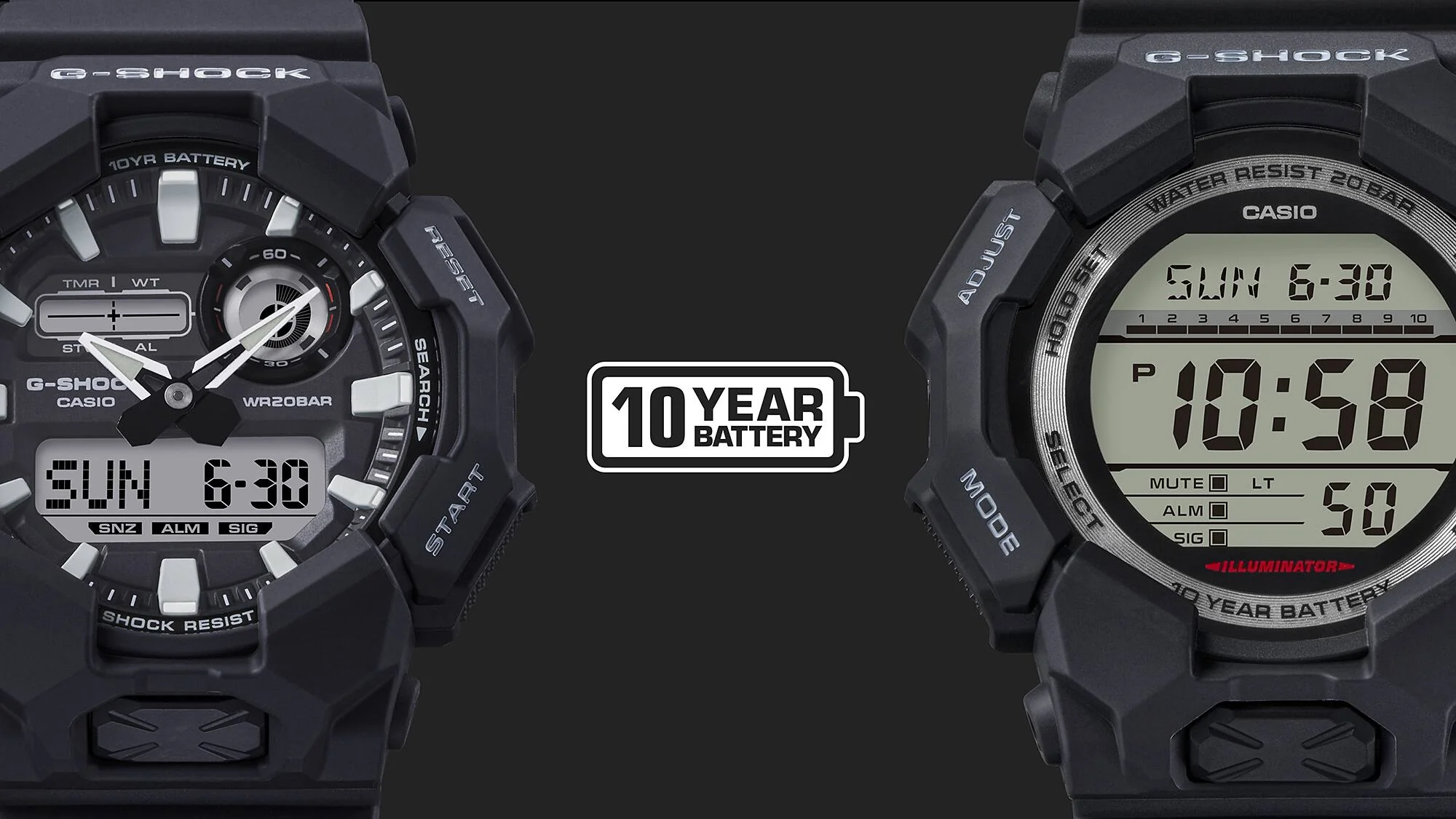 GD-010-1A1 Reloj G-Shock de caballero pulsera de caucho 10 años de batería - Image 3