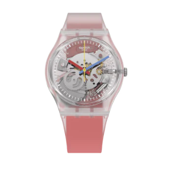 GE292 Reloj Swatch Clearly Red Striped unisex banda de resina