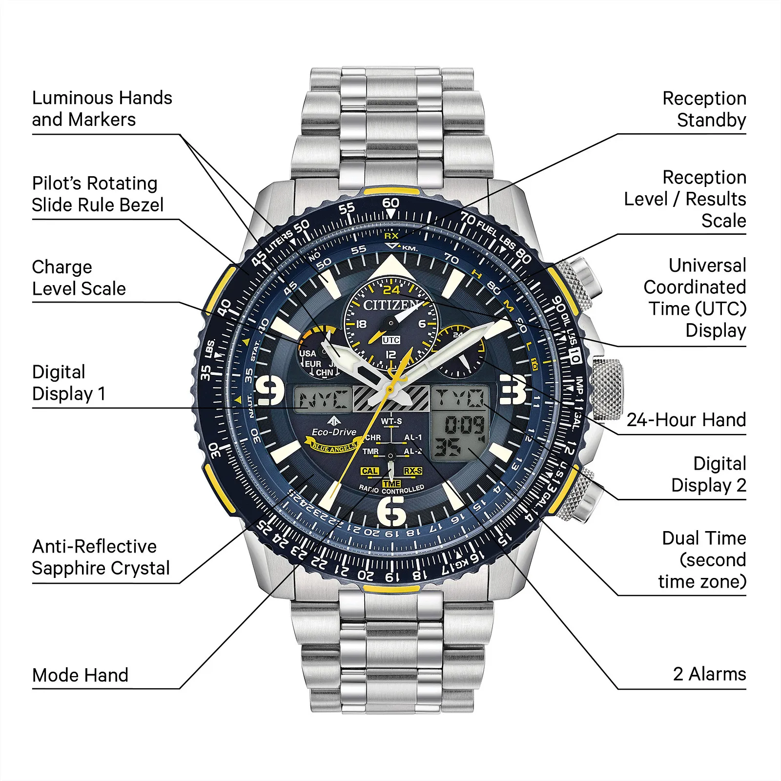 JY8078-52L Reloj Citizen Promaster Skyhawk de caballero banda de metal Eco-Drive - Image 4