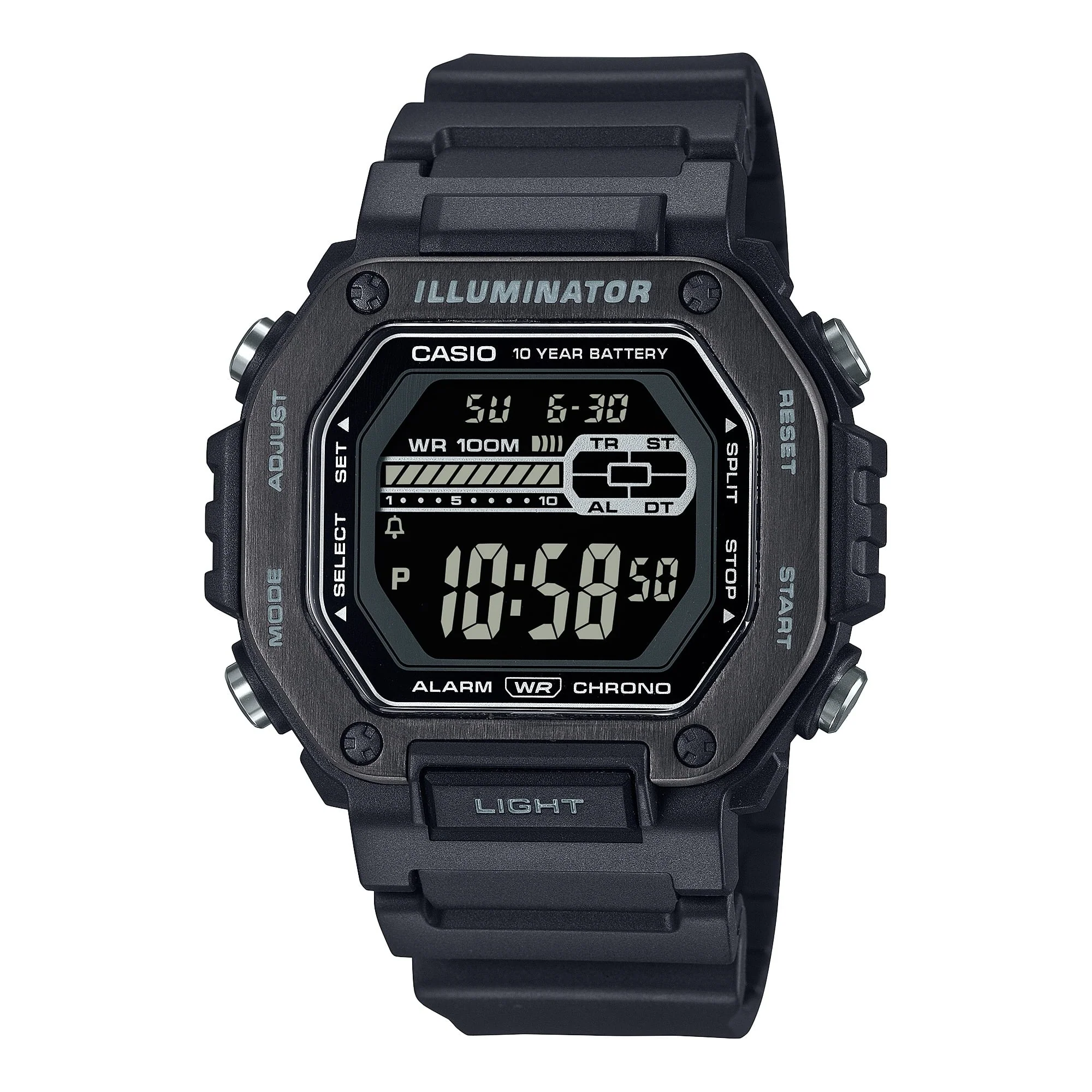 MWD-110HB-1BV Reloj Casio Digital Illuminator para Caballero con Correa de Caucho y 10 Años de Batería