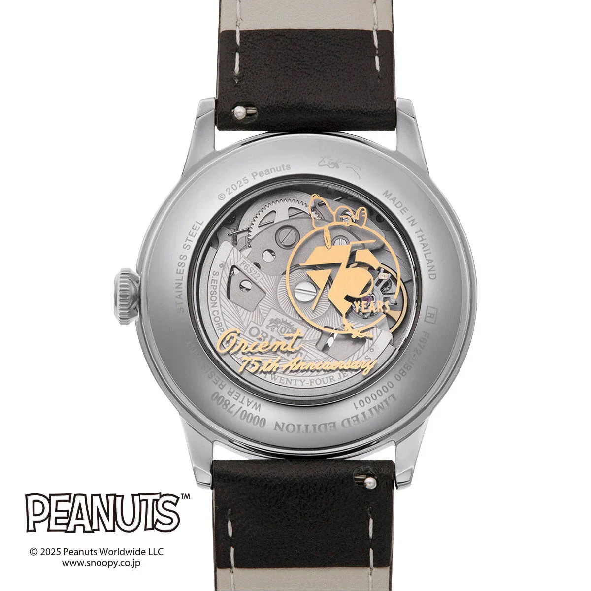 RA-AC0M16S Reloj Orient Bambino Snoopy Peanuts 75 aniversario de hombre correa de piel - Image 2