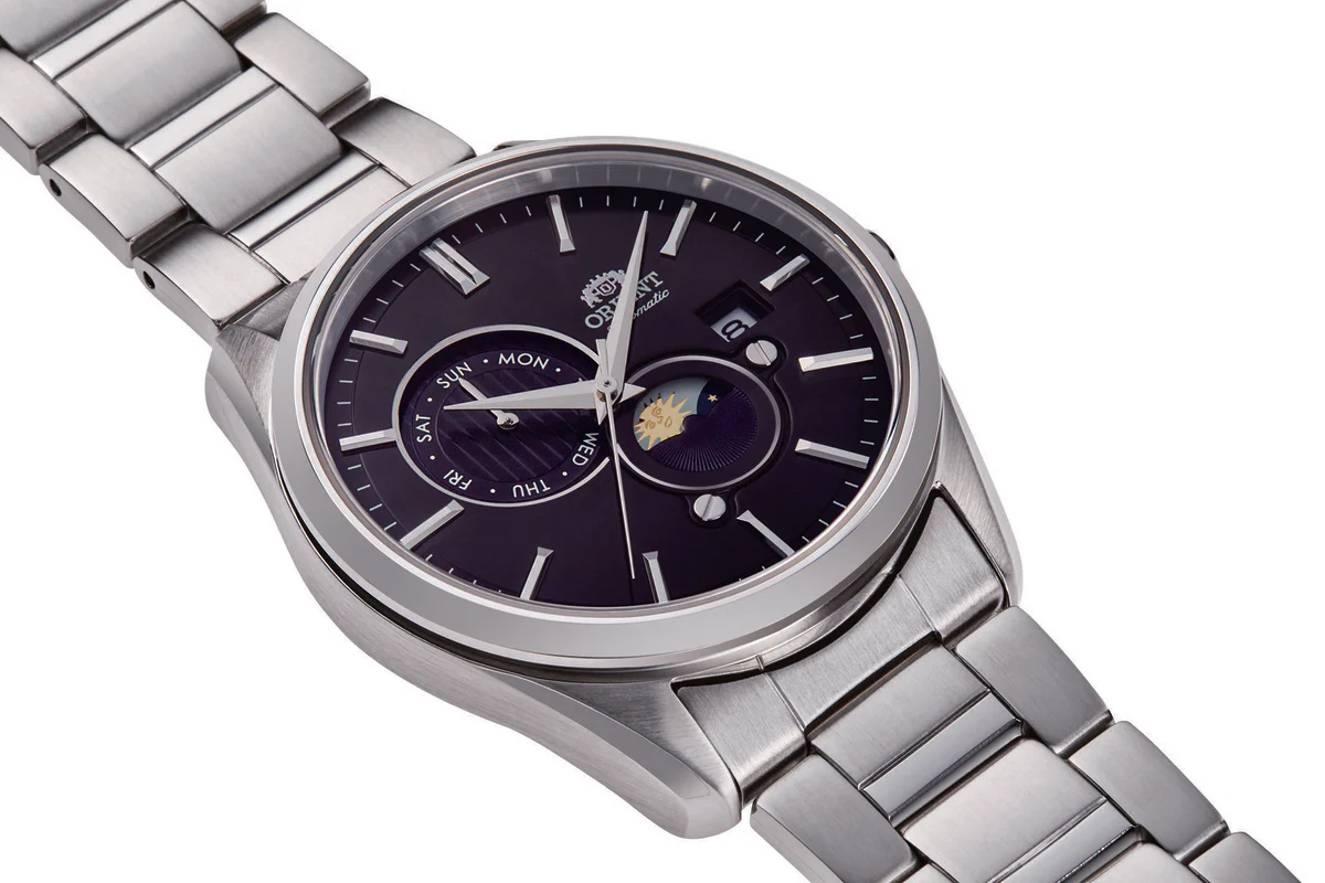 RA-AK0307B Reloj Orient sun and moon de hombre correa de acero inoxidable - Image 4