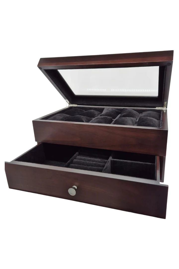 TC-005 Almacenamiento de relojes caja de madera color negro 10 compartimientos