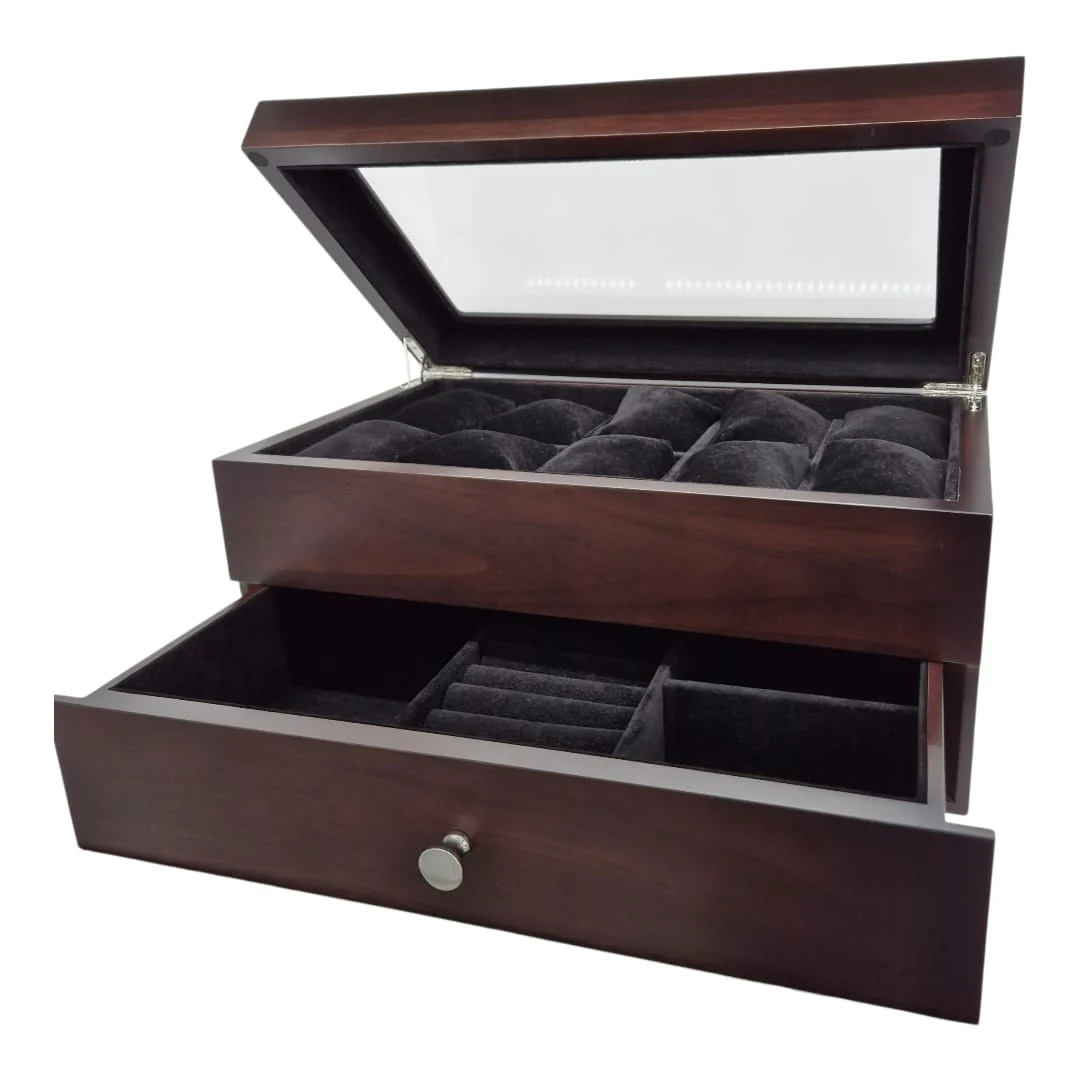 TC-005 Almacenamiento de relojes caja de madera color negro 10 compartimientos - Image 2