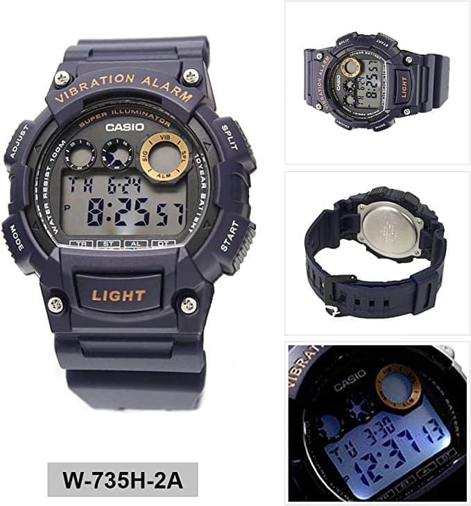 W-735H-2AV Reloj Casio para Hombre, Alarma Vibrante Super Illuminantor - Image 5
