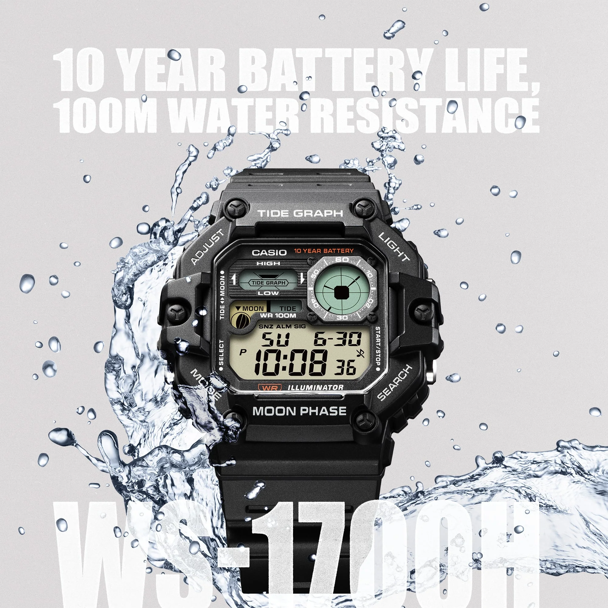 WS-1700H-1AV Casio Gráfica de marea, Illuminator, 10 años de batería, Fase Lunar Reloj para Hombre - Image 2