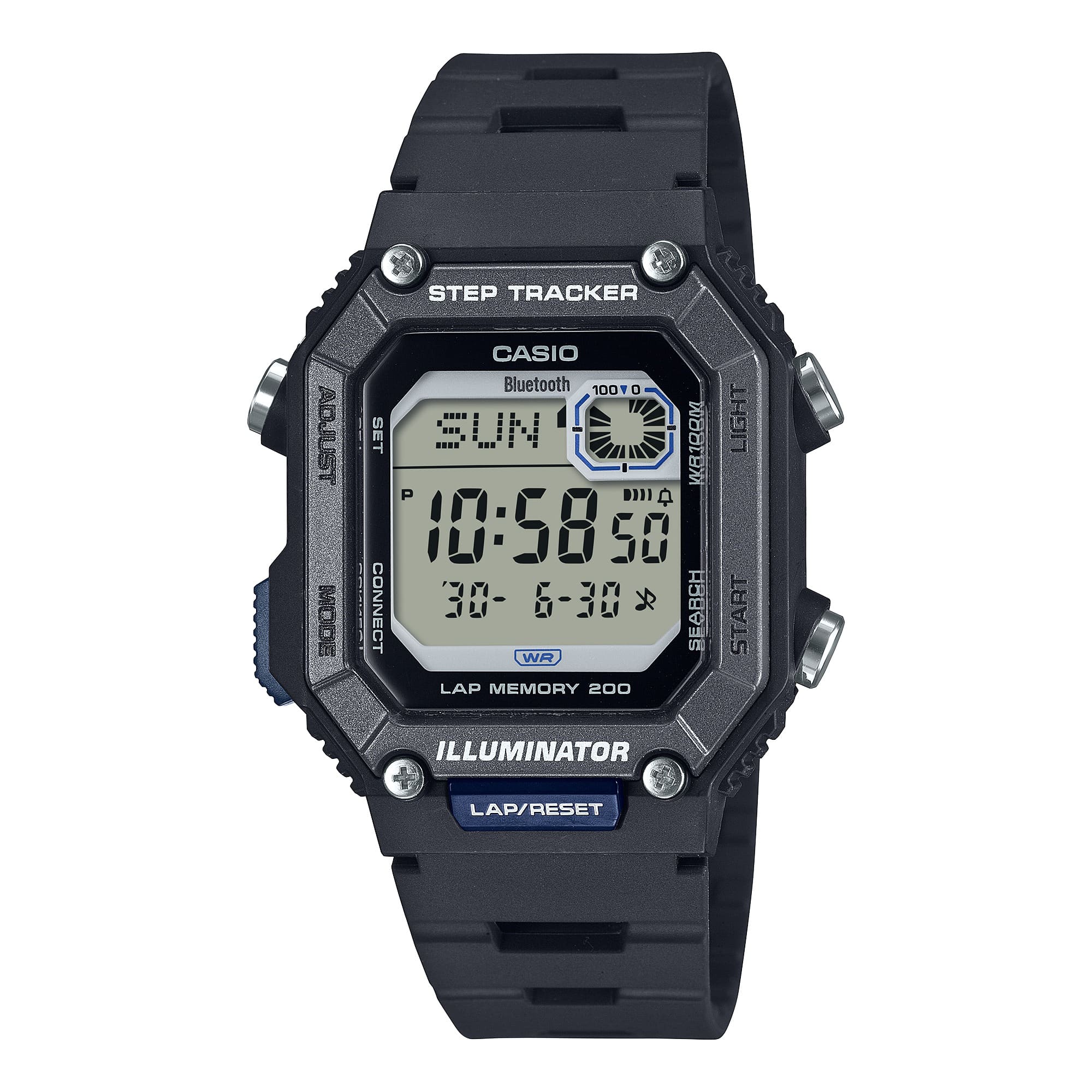 WS-B1000-1AV Reloj Casio Digital para Caballero con Correa de Caucho con Bluetooth