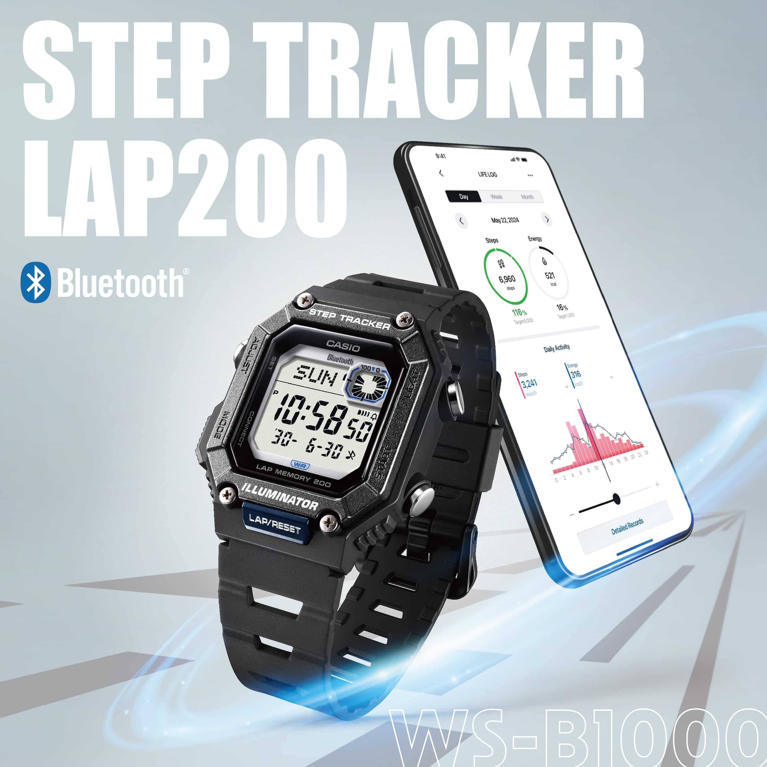 WS-B1000-1AV Reloj Casio Digital para Caballero con Correa de Caucho con Bluetooth - Image 3