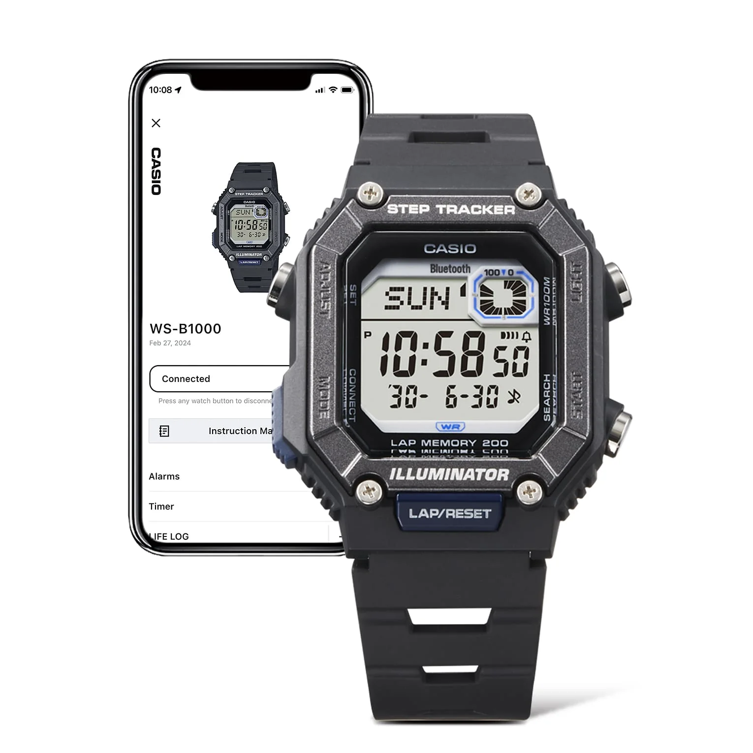 WS-B1000-1AV Reloj Casio Digital para Caballero con Correa de Caucho con Bluetooth - Image 4