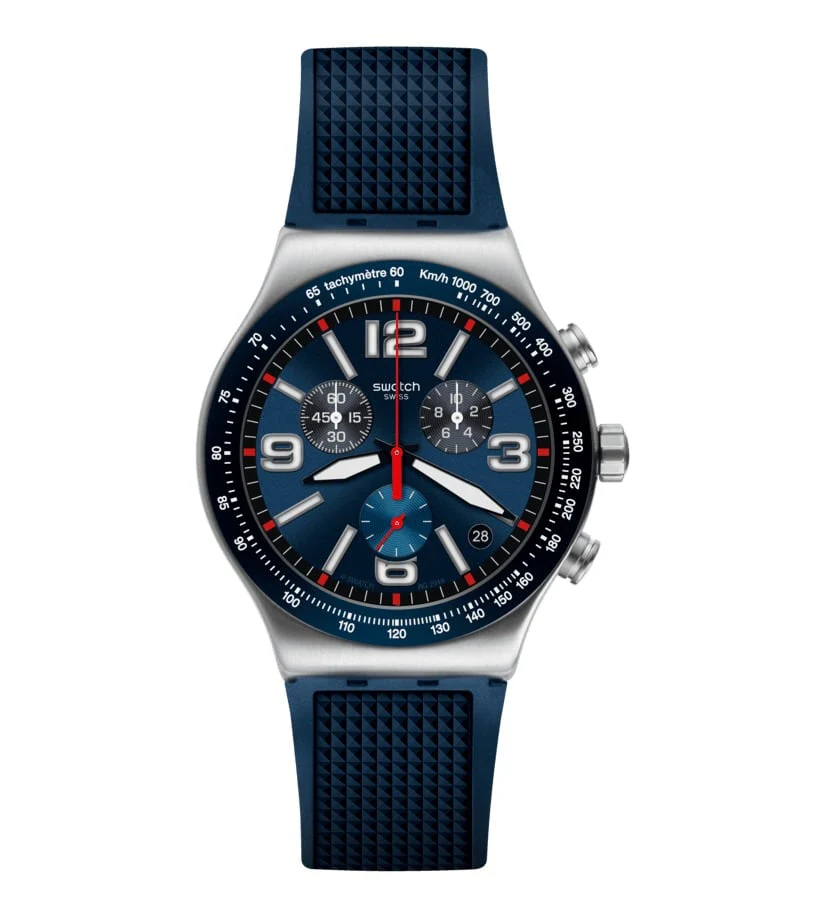 YVS454 Reloj Swatch Blue Grid Análogo para Caballero con Correa de Resina